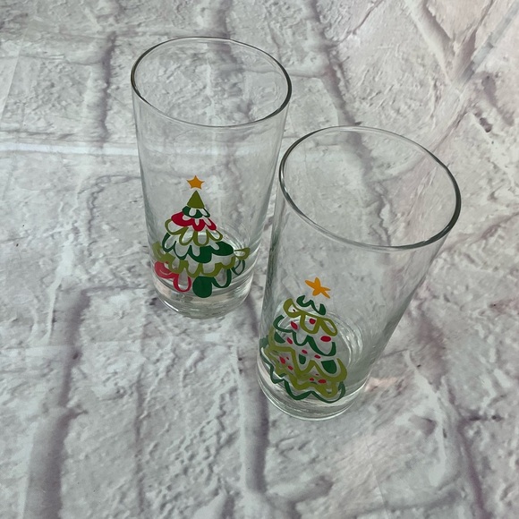 Vintage Crate&Barrel Holiday Christmas Holliday Season Tree Glasses Set Of 4 - Picture 7 of 9